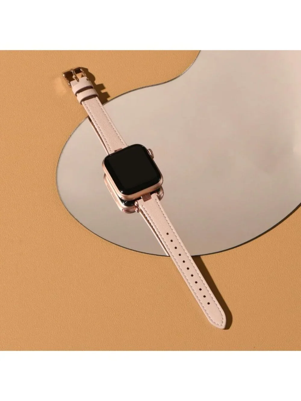 Stylish Thin Leather Apple Watch Band 38mm 40mm 41mm 42mm - Slim Wristband, Pink